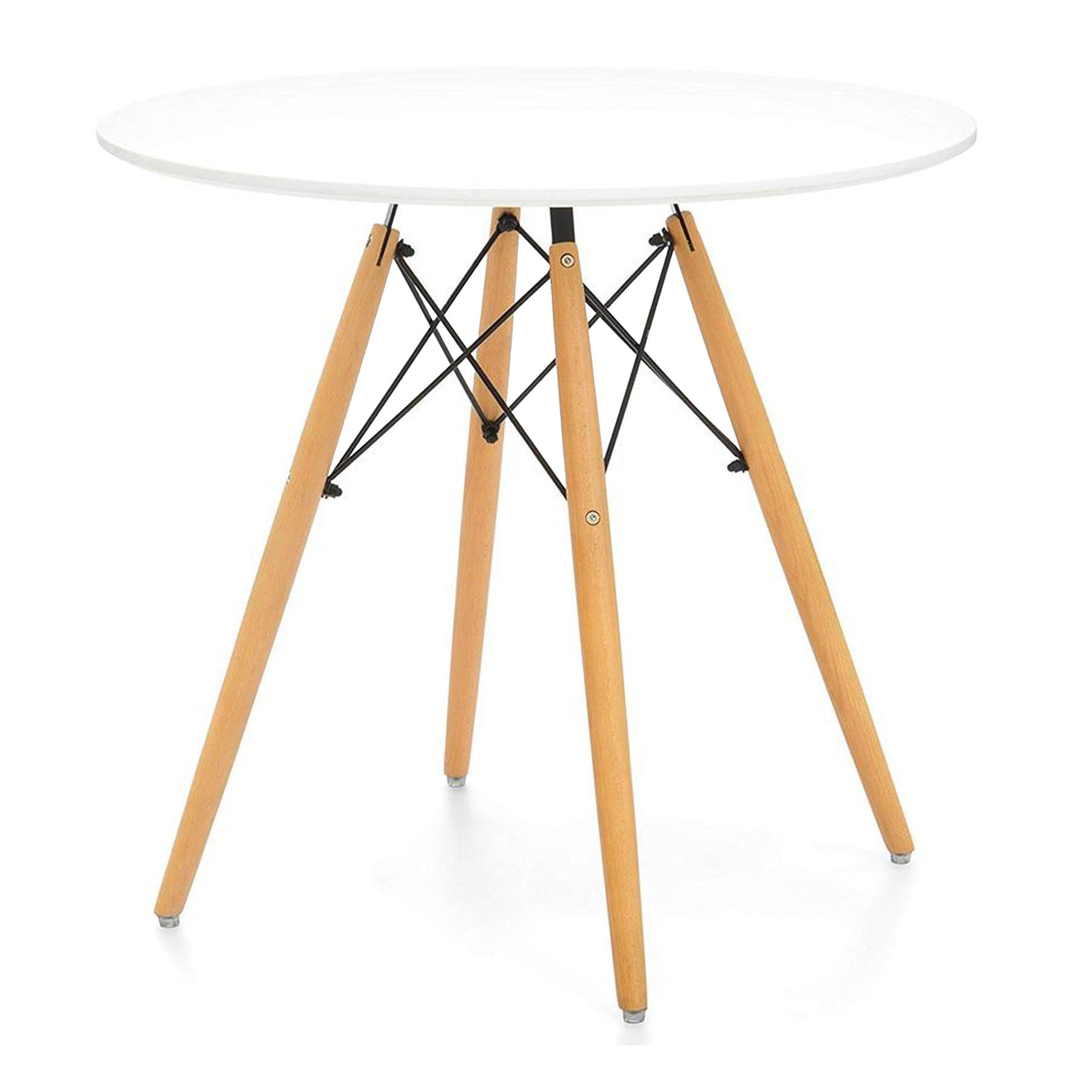 30" White And Natural Rounded Fiberglass And Solid Wood Dining Table-Dining Tables-DECOROLALA