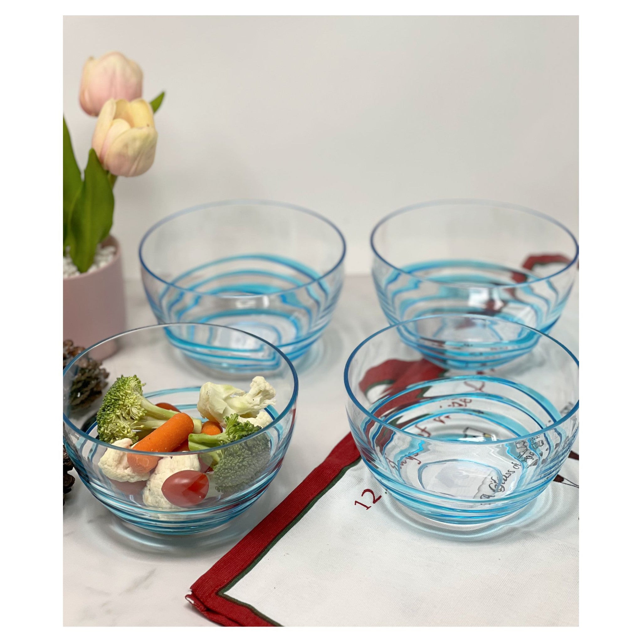 Clear and Blue Four Piece Swirl Acrylic Service For Four Bowl Set-Dinnerware-DECOROLALA