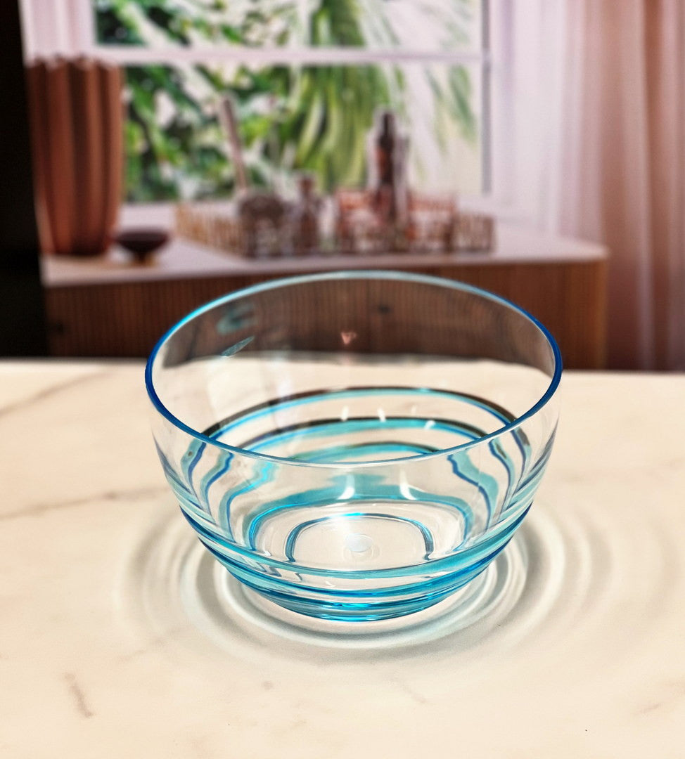 Clear and Blue Four Piece Swirl Acrylic Service For Four Bowl Set-Dinnerware-DECOROLALA