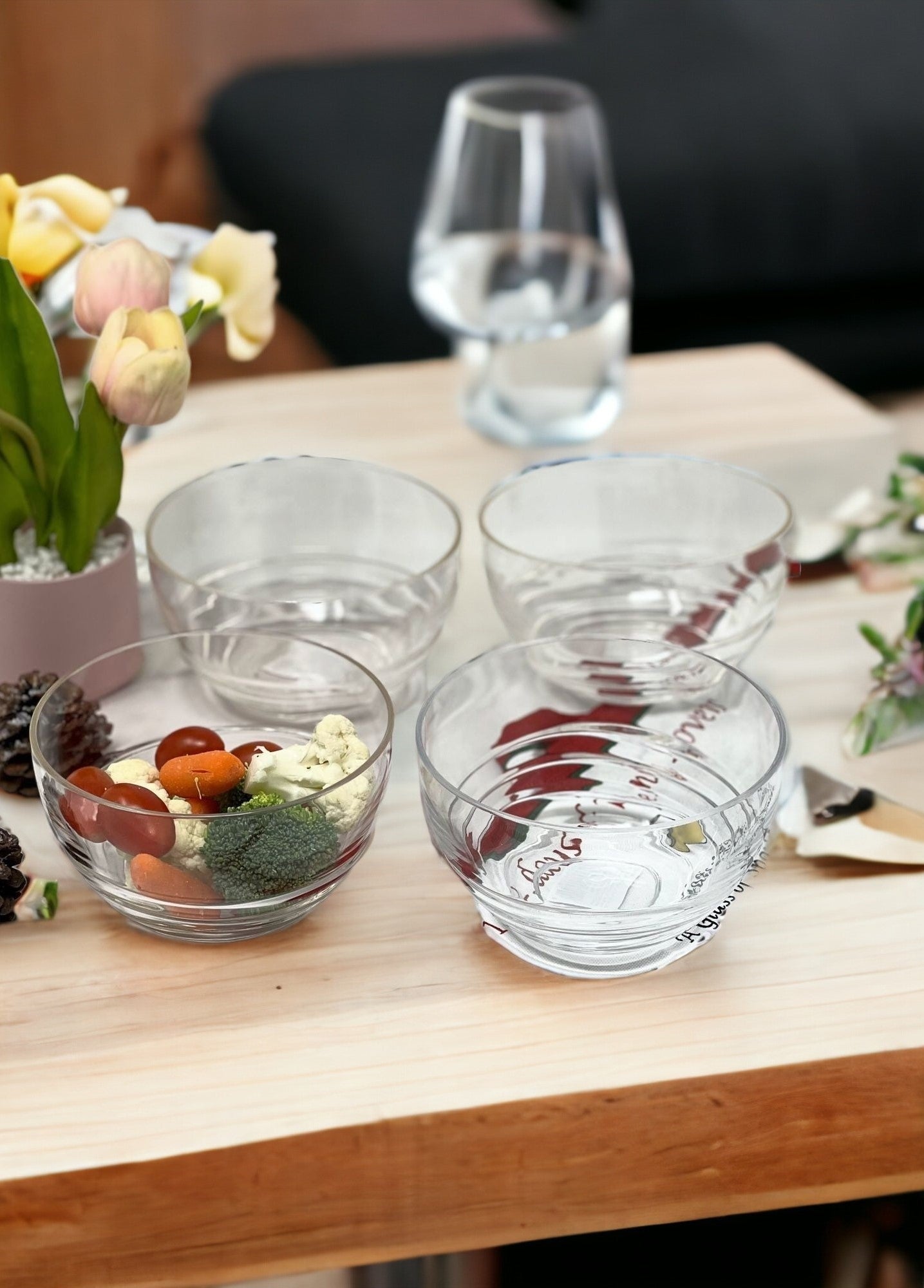Clear Four Piece Round Swirl Acrylic Service For Four Bowl Set-Dinnerware-DECOROLALA