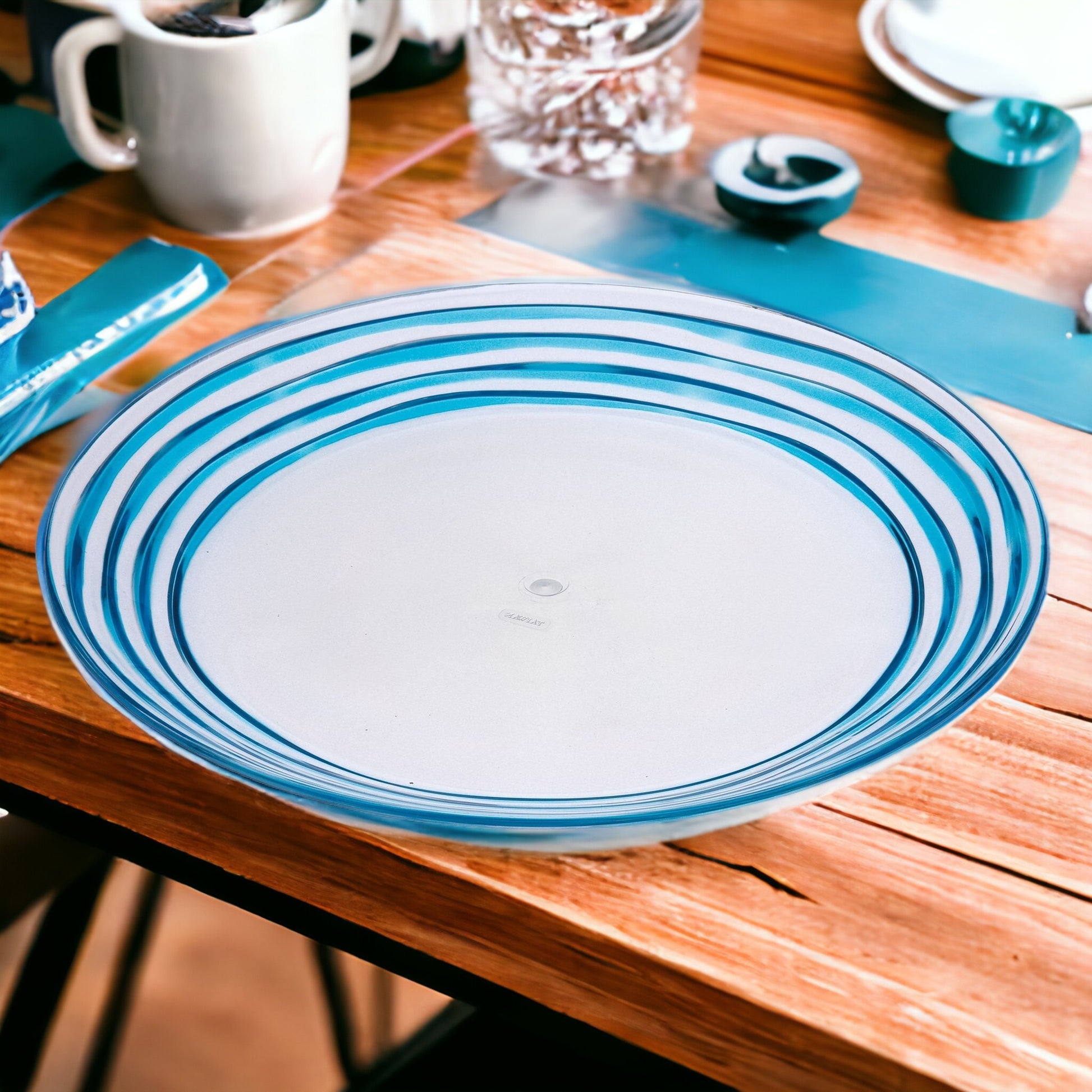 Clear and Blue Four Piece Swirl Acrylic Service For Four Dinner Plate Set-Dinnerware-DECOROLALA