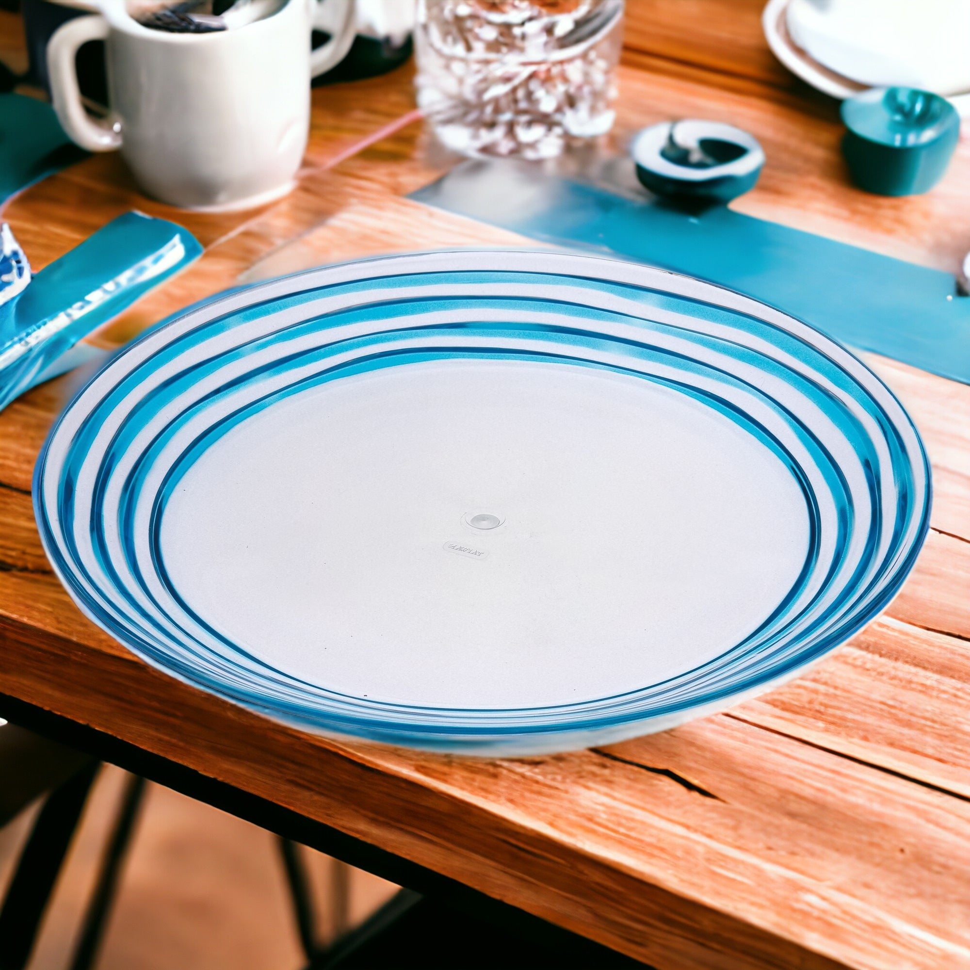 Clear and Blue Four Piece Swirl Acrylic Service For Four Dinner Plate Set-Dinnerware-DECOROLALA