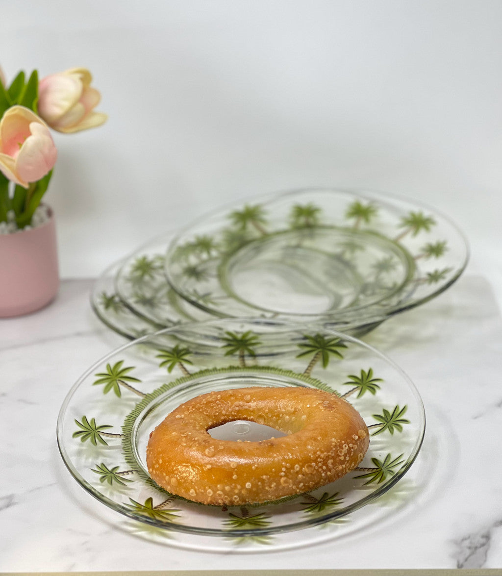 Clear and Green Four Piece Palm Tree Acrylic Service For Four Dinner Plate Set-Dinnerware-DECOROLALA