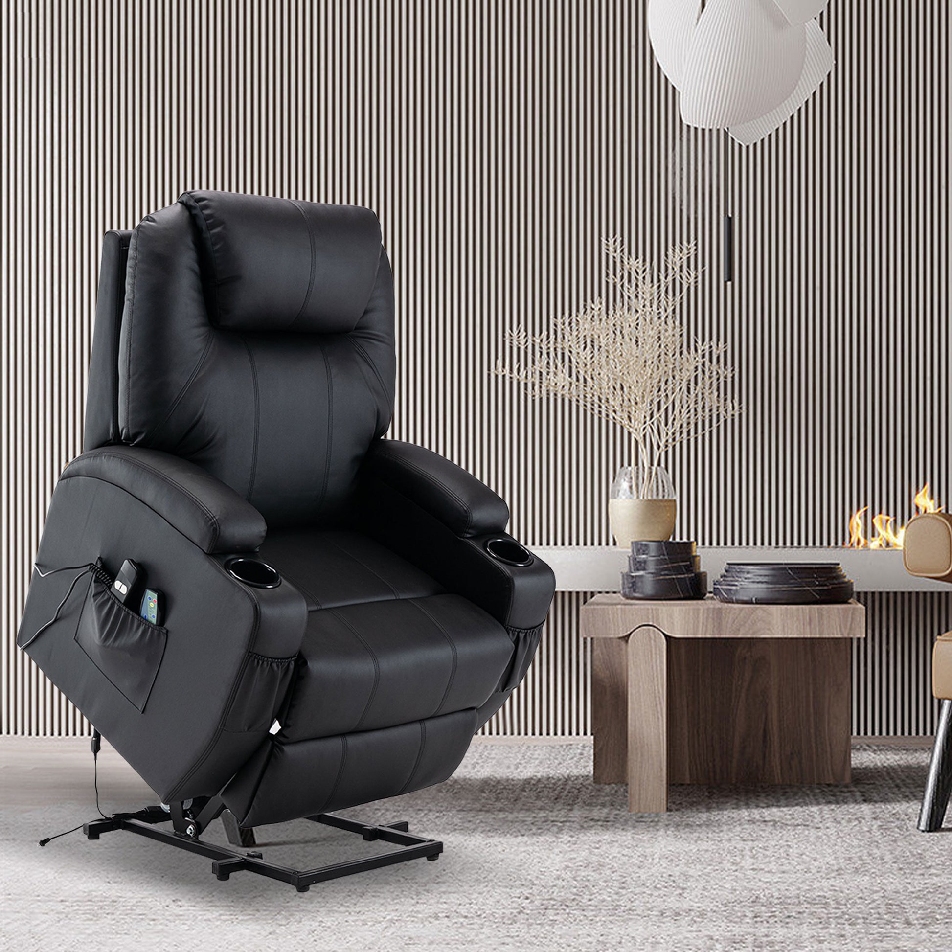 33" Black Power Heated Massage Lift Assist Recliner-Recliners-DECOROLALA