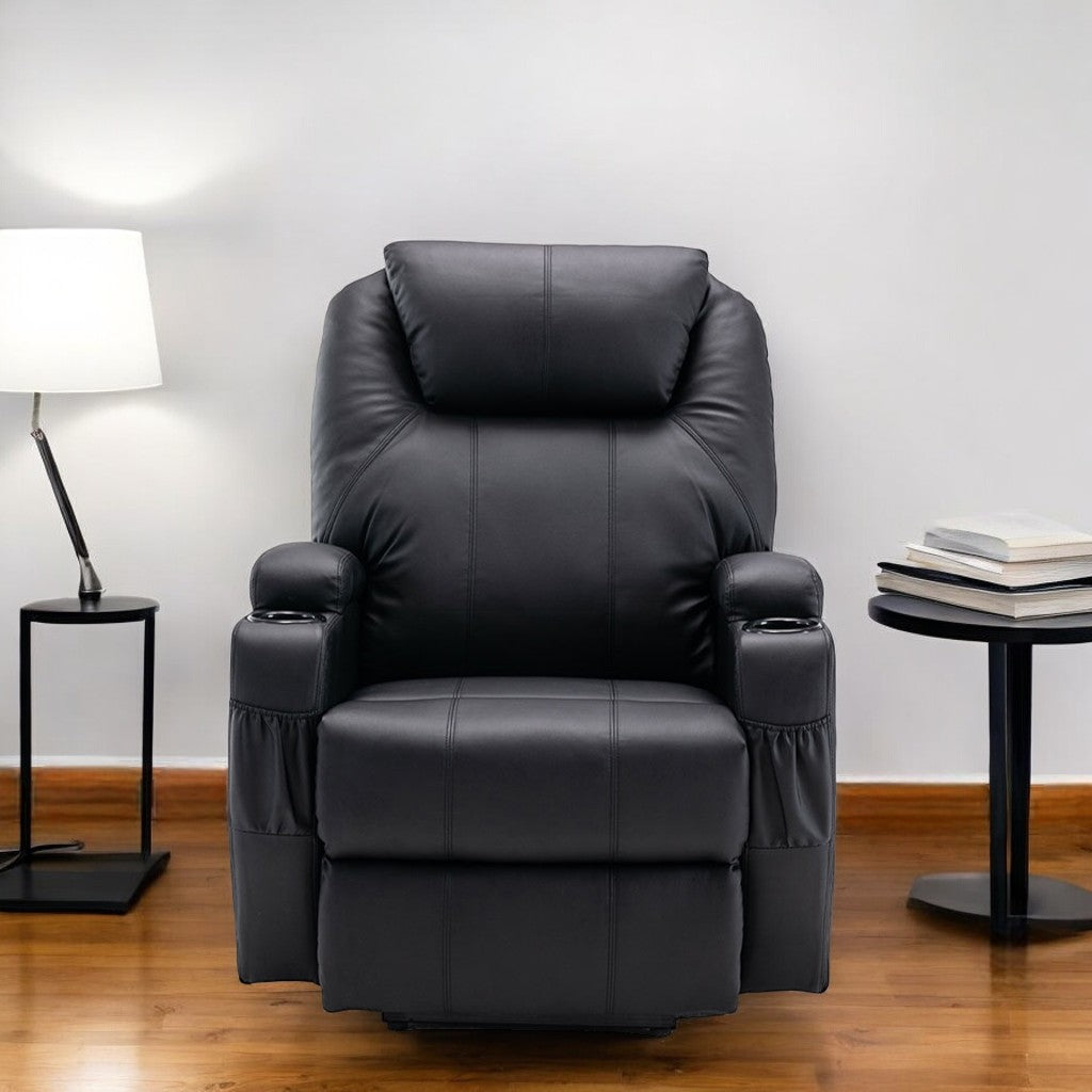 33" Black Power Heated Massage Lift Assist Recliner-Recliners-DECOROLALA