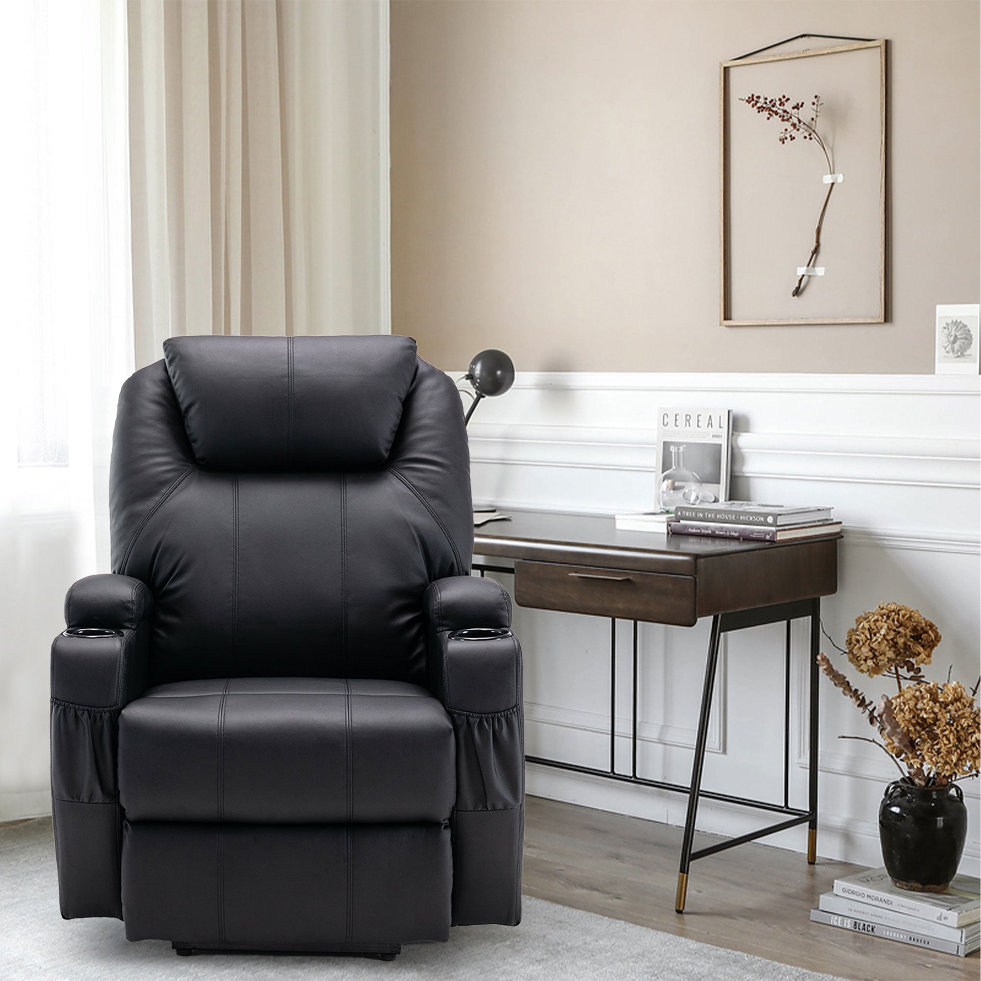 33" Black Power Heated Massage Lift Assist Recliner-Recliners-DECOROLALA