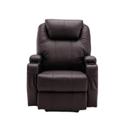 33" Brown Faux Leather Power Heated Massage Lift Assist Recliner-Recliners-DECOROLALA