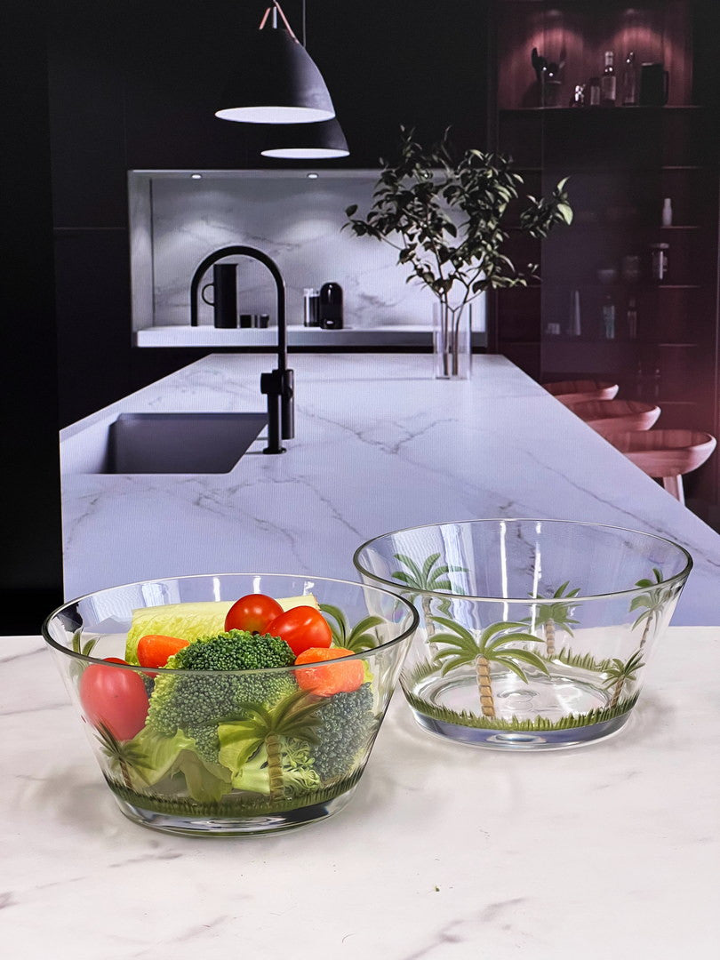 Clear and Green Four Piece Palm Tree Acrylic Service For Four Bowl Set-Dinnerware-DECOROLALA