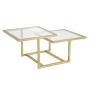 43" Gold Glass And Steel Square Coffee Table With Two Shelves-0