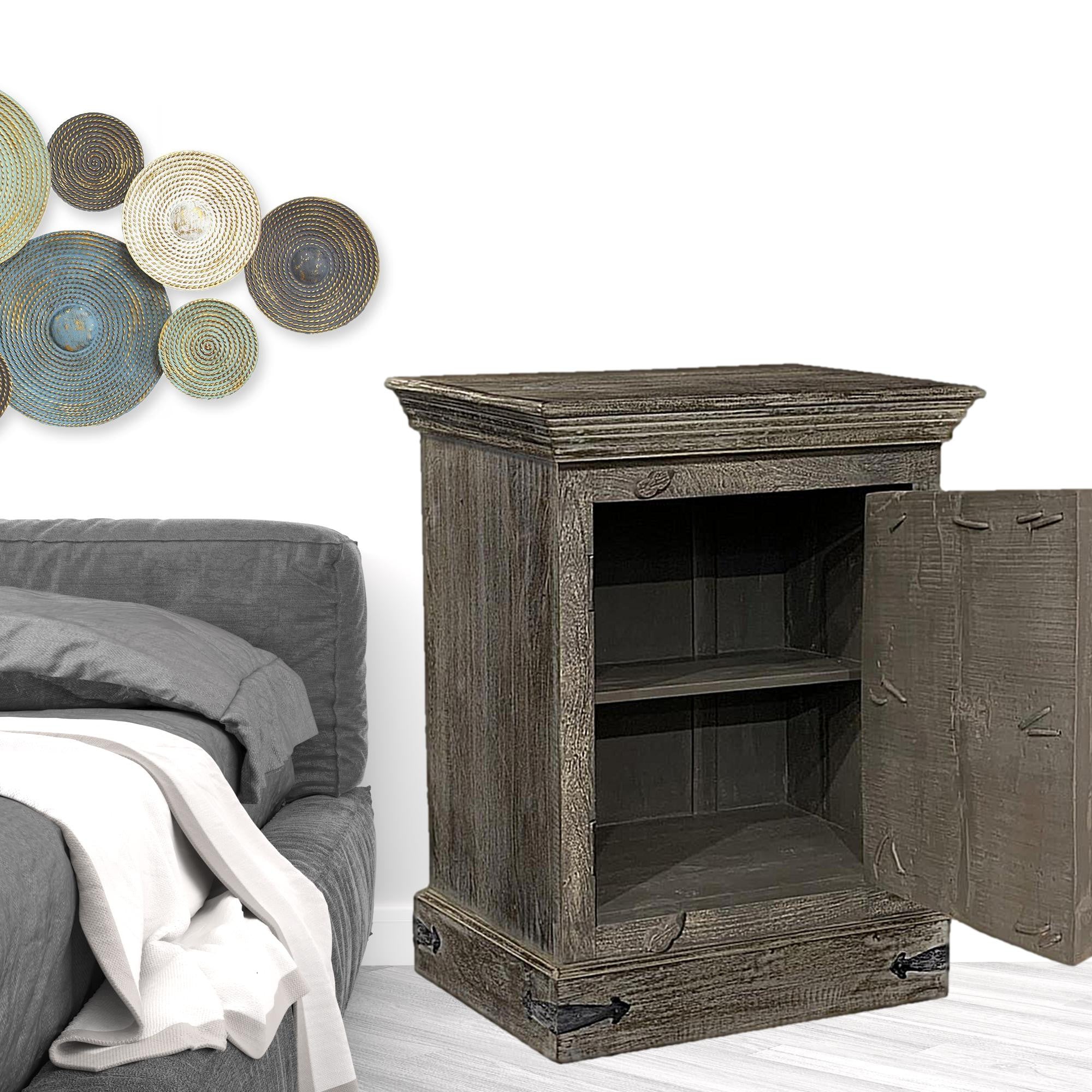 36" Brown Solid Wood Distressed Nightstand-Nightstands & Bedside Tables-DECOROLALA