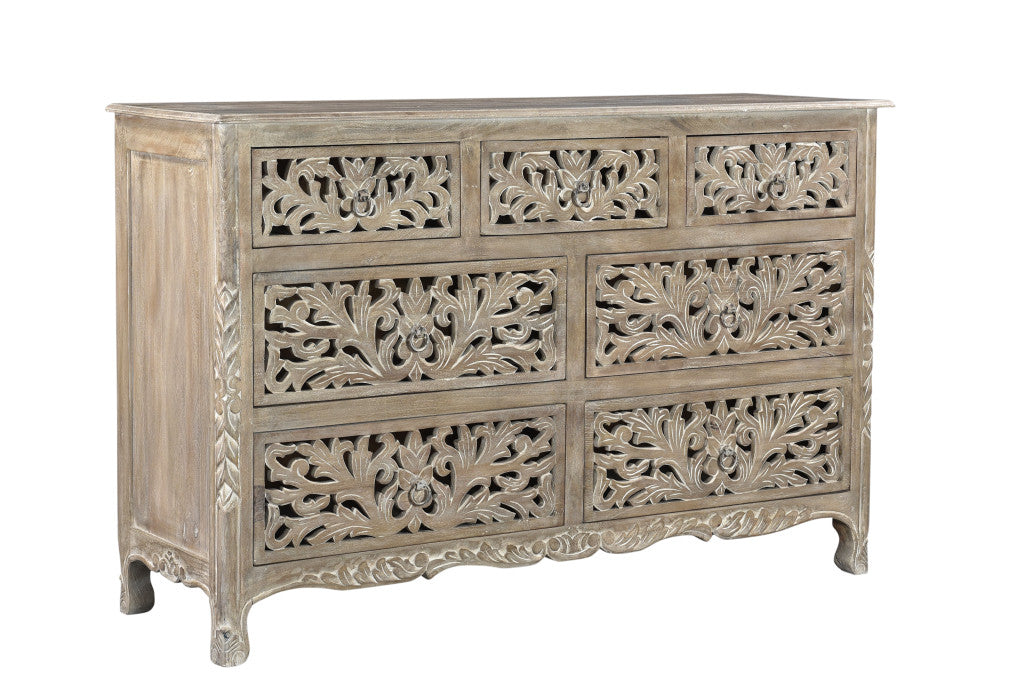 57" Gray Solid Wood Seven Drawer Dresser-Dressers-DECOROLALA