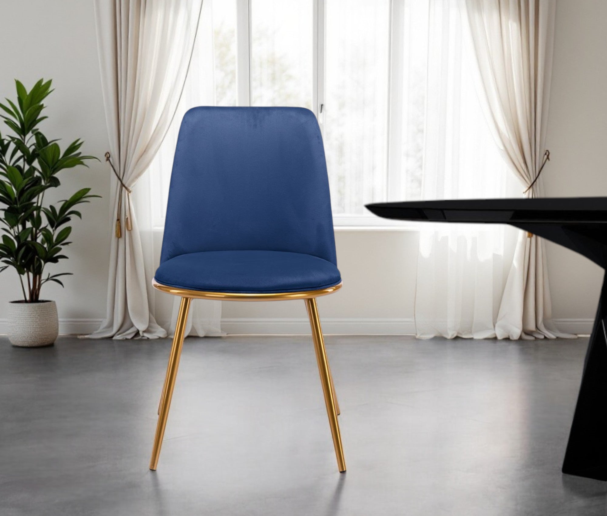 Blue And Gold Upholstered Velvet Dining Side Chair-Dining Chairs-DECOROLALA