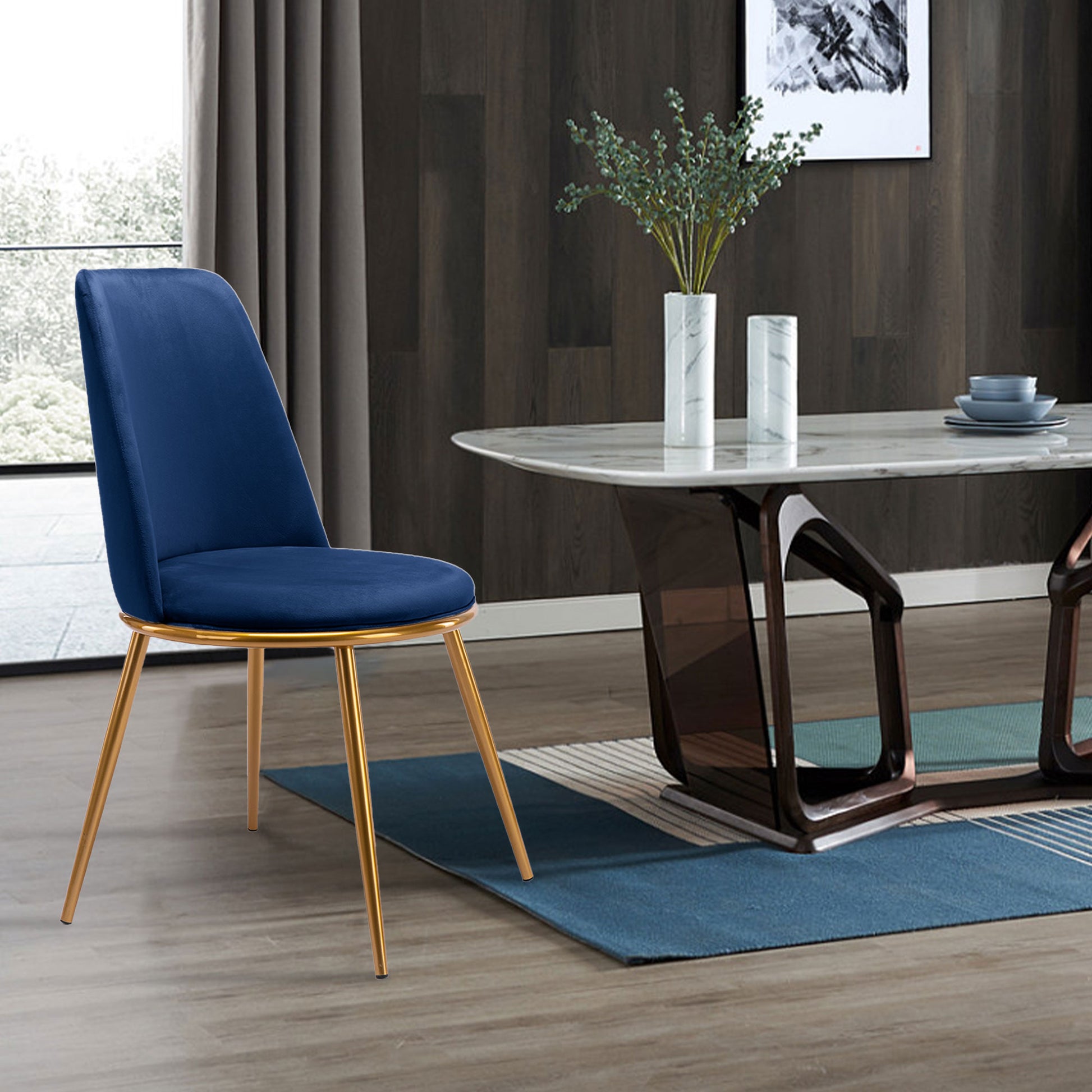 Blue And Gold Upholstered Velvet Dining Side Chair-Dining Chairs-DECOROLALA