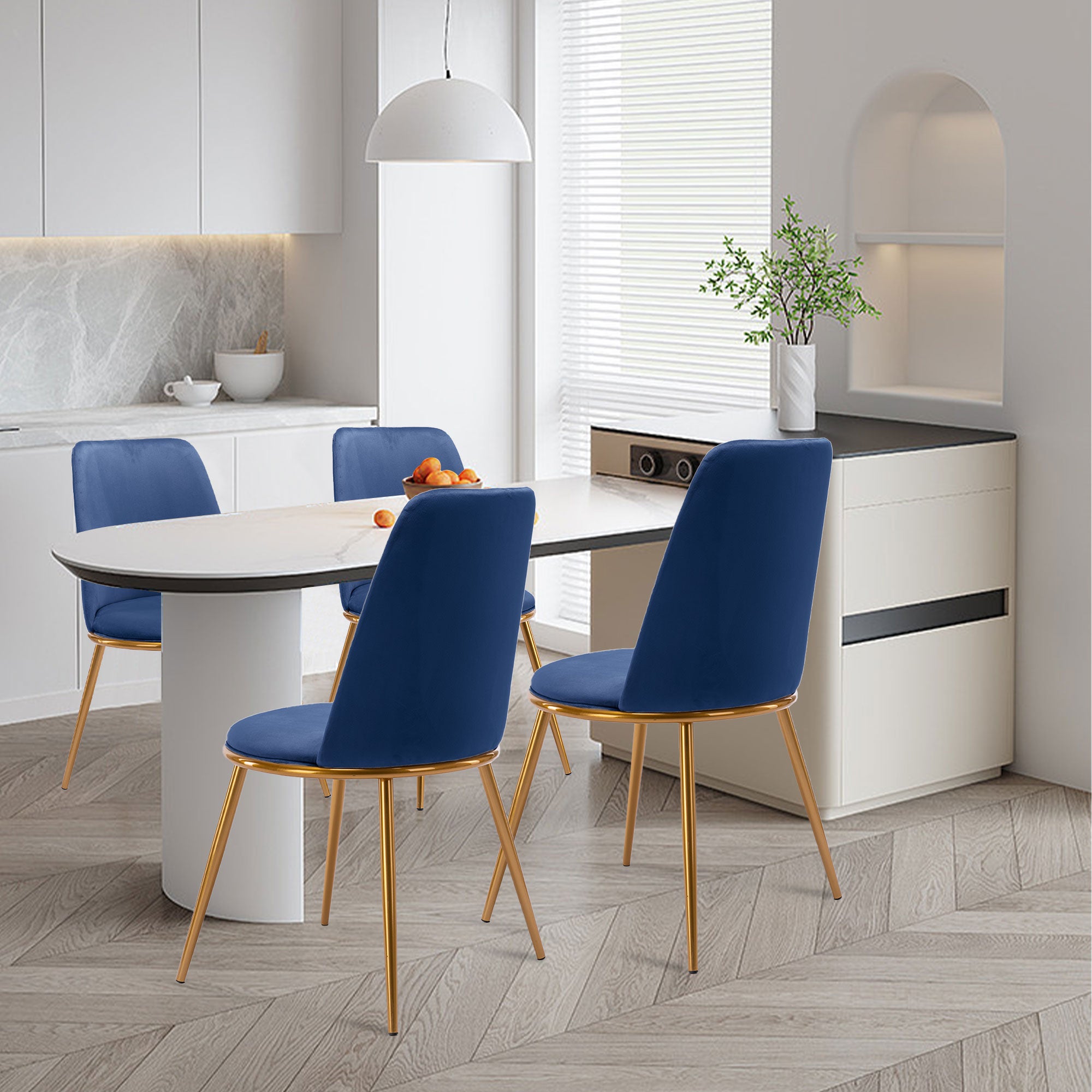Blue And Gold Upholstered Velvet Dining Side Chair-Dining Chairs-DECOROLALA