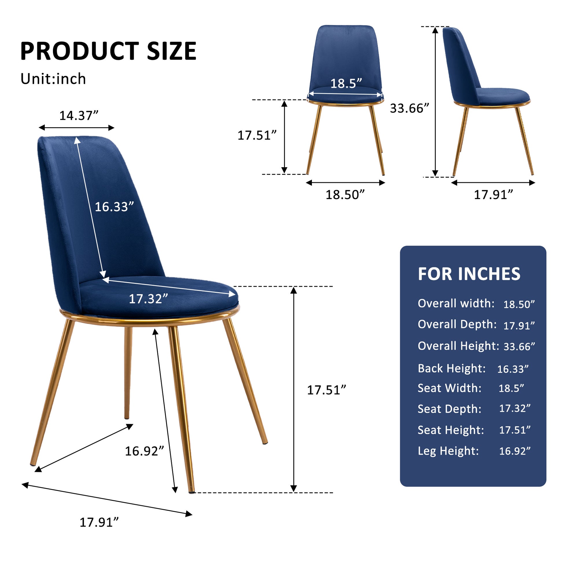 Blue And Gold Upholstered Velvet Dining Side Chair-Dining Chairs-DECOROLALA