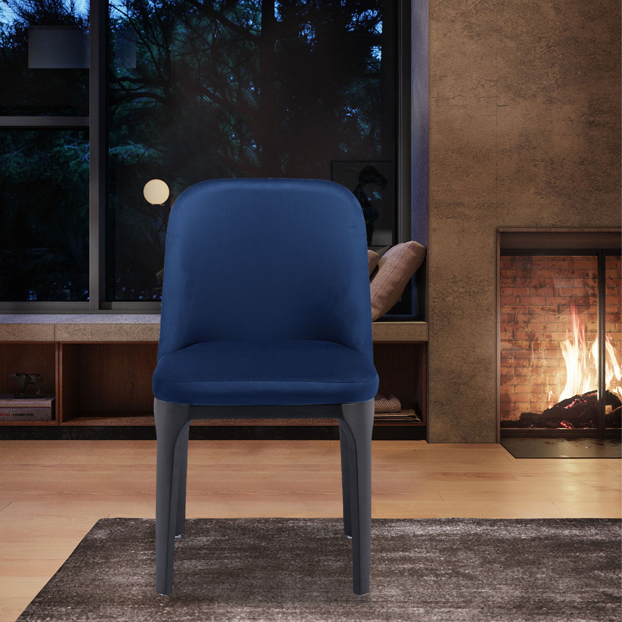 Blue and Black Upholstered Velvet Dining Side Chair-Dining Chairs-DECOROLALA