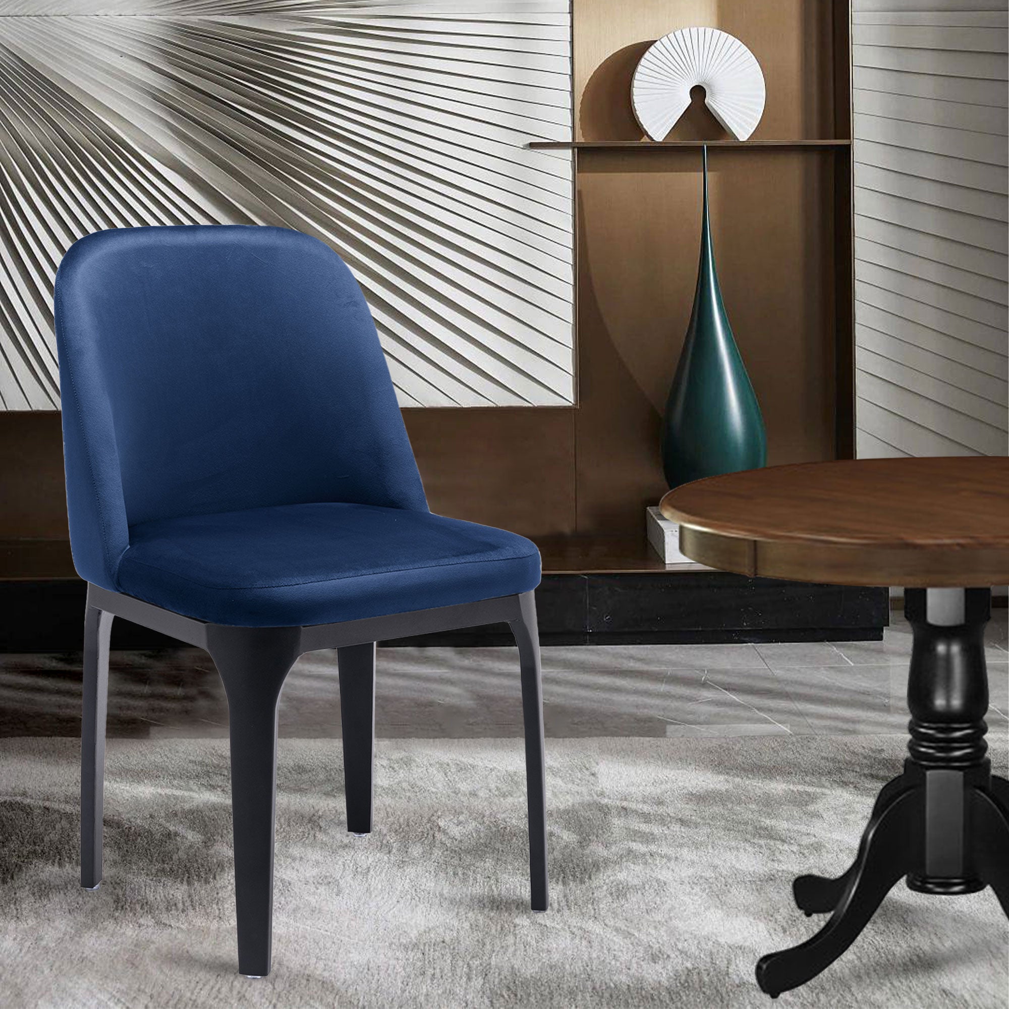 Blue and Black Upholstered Velvet Dining Side Chair-Dining Chairs-DECOROLALA