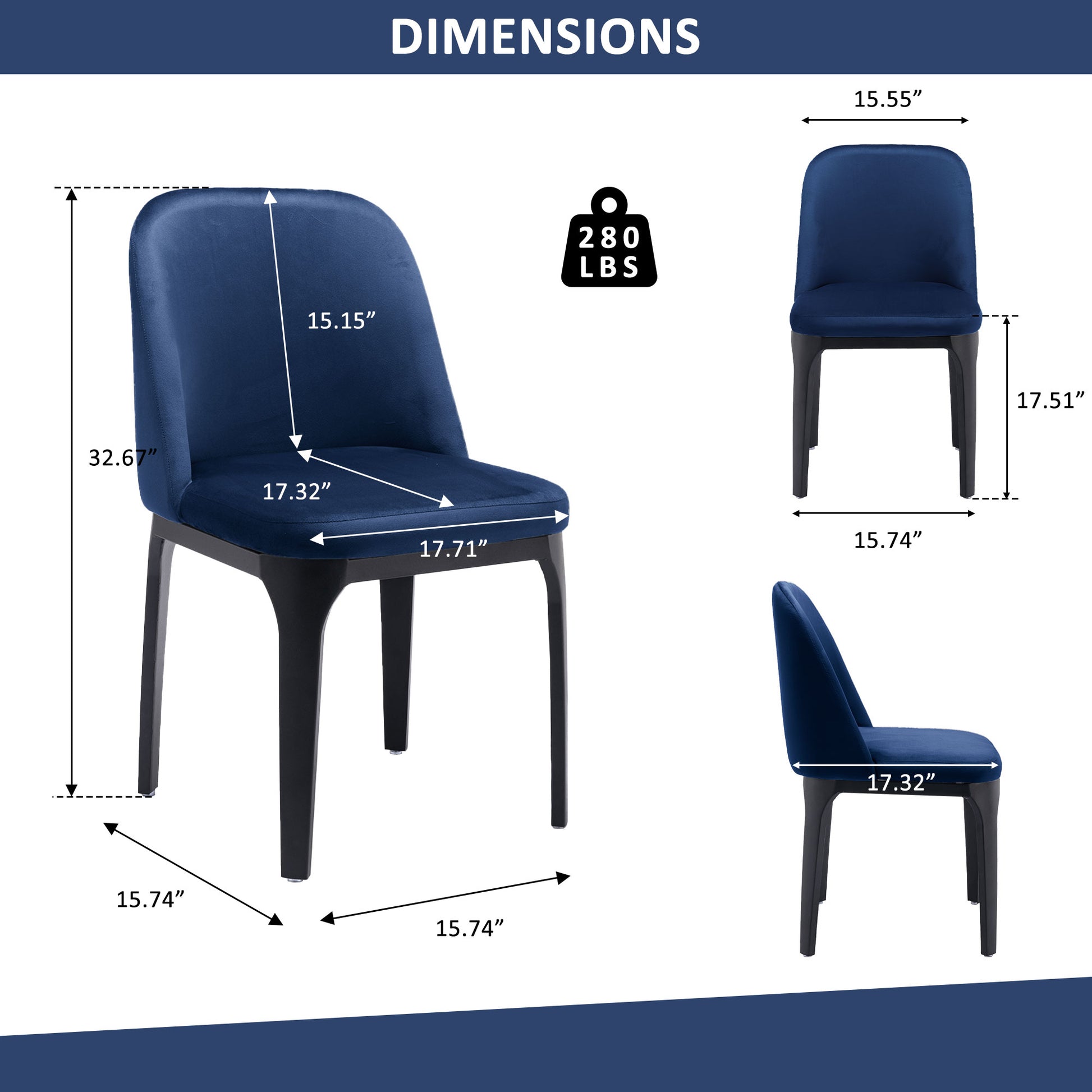 Blue and Black Upholstered Velvet Dining Side Chair-Dining Chairs-DECOROLALA