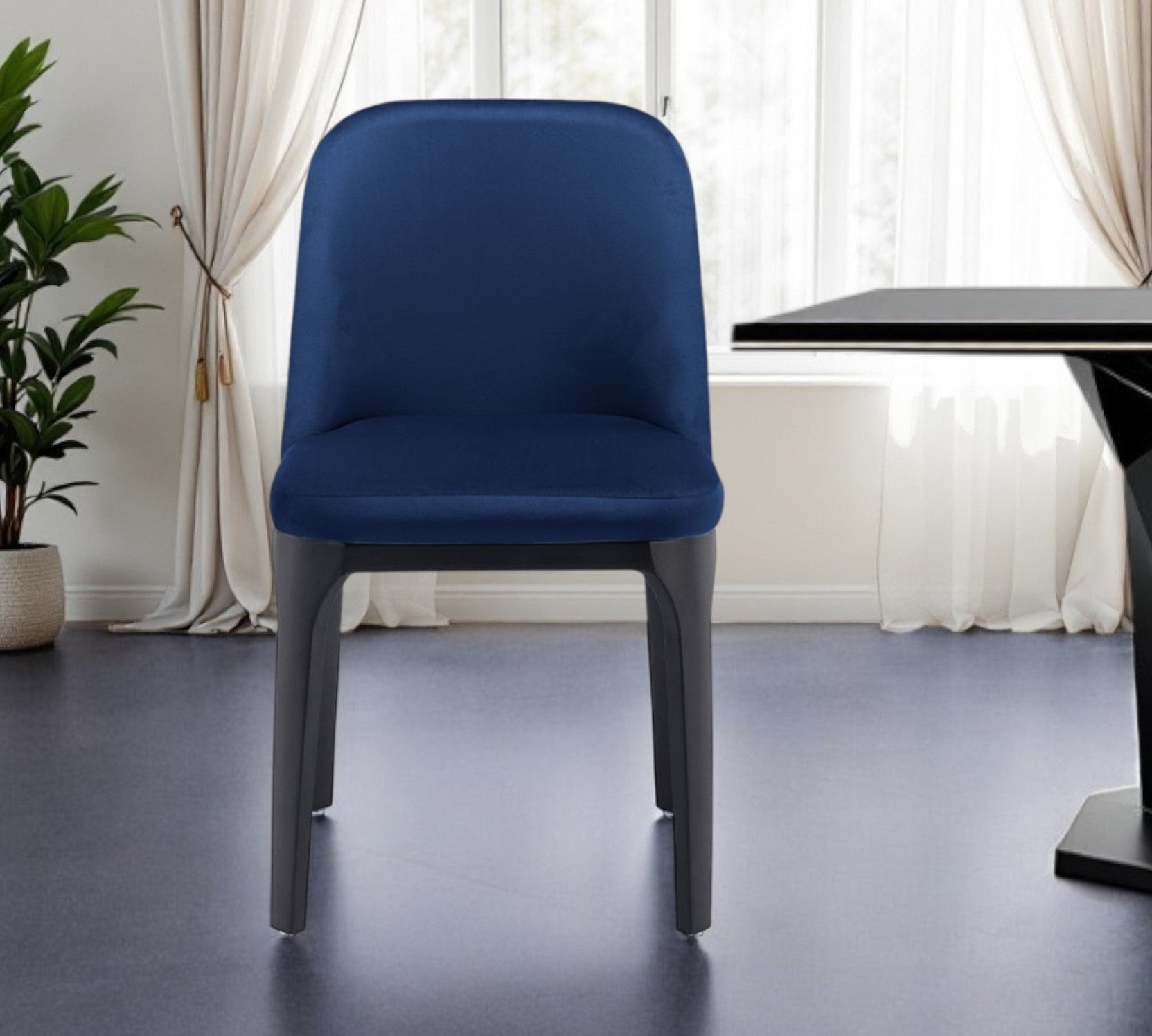 Blue and Black Upholstered Velvet Dining Side Chair-Dining Chairs-DECOROLALA