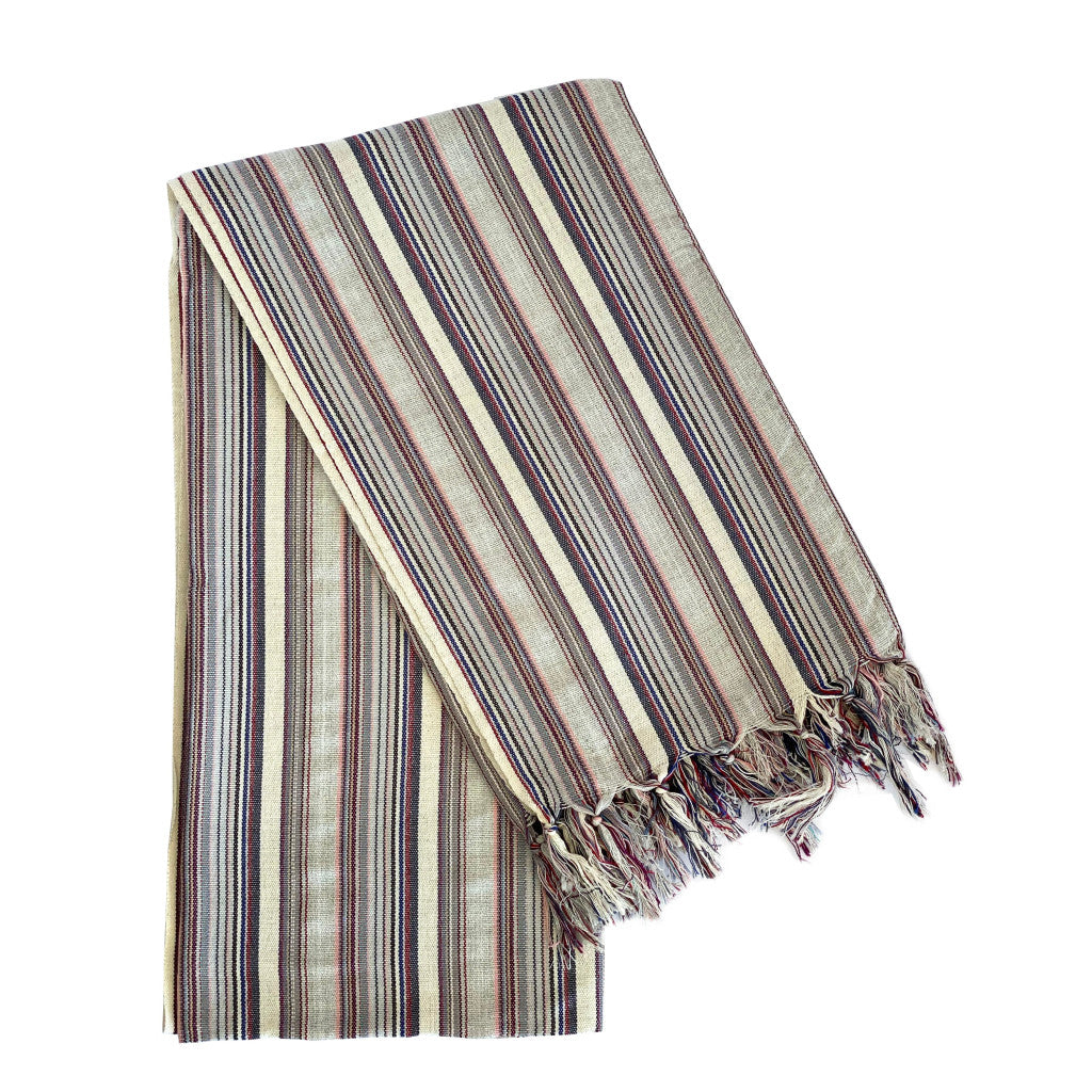 39" X 71" Gray Cotton Plain Weave Striped Turkish Towel Throw Blanket with Tassels-Throws & Blankets-DECOROLALA