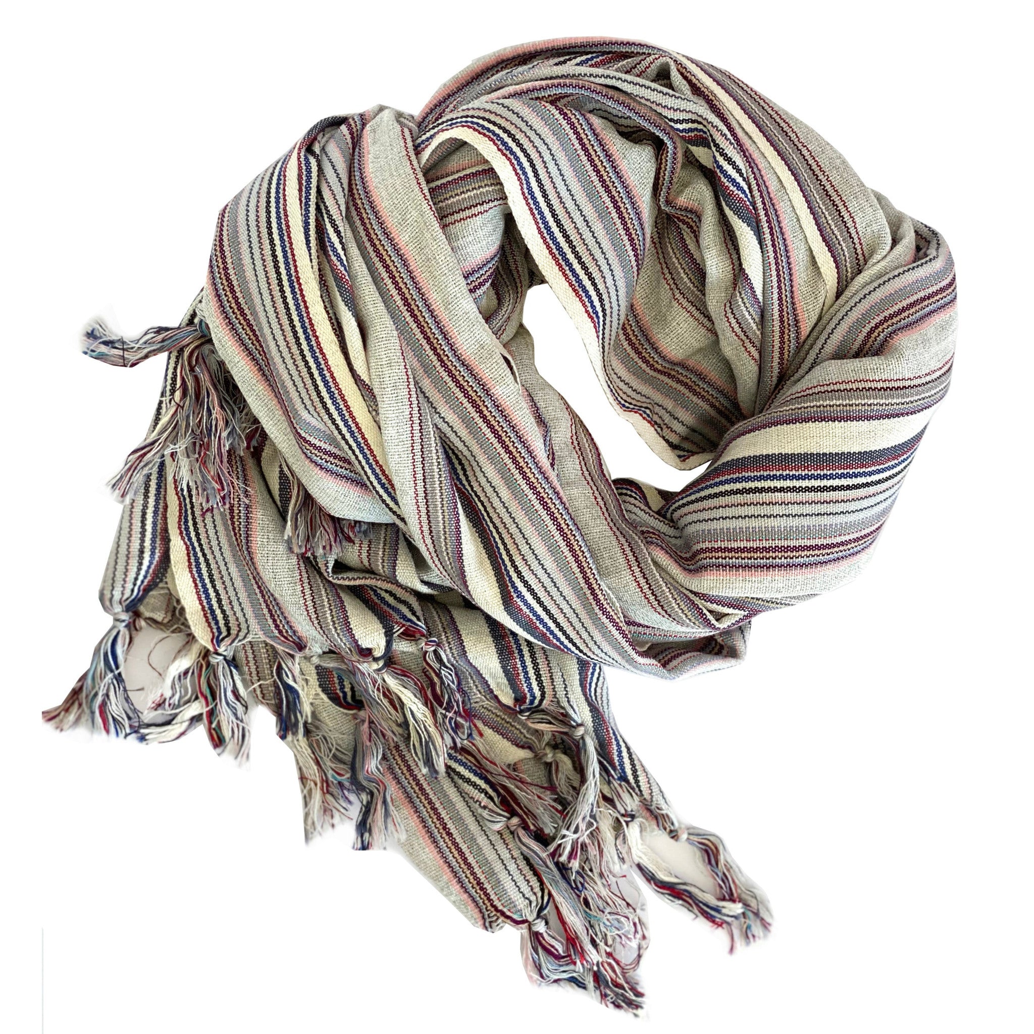39" X 71" Gray Cotton Plain Weave Striped Turkish Towel Throw Blanket with Tassels-Throws & Blankets-DECOROLALA