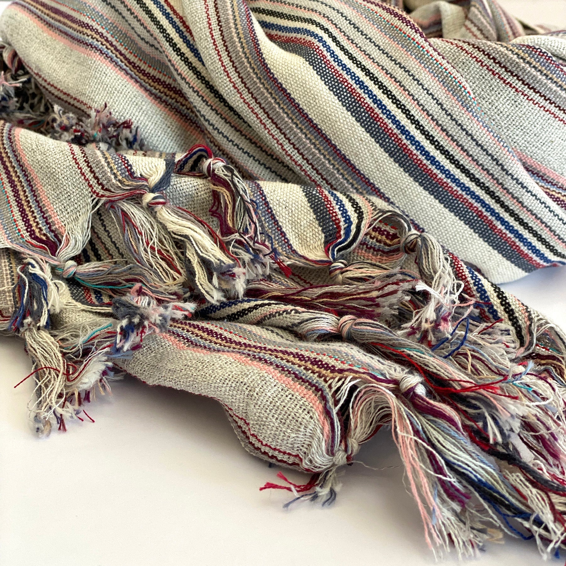 39" X 71" Gray Cotton Plain Weave Striped Turkish Towel Throw Blanket with Tassels-Throws & Blankets-DECOROLALA