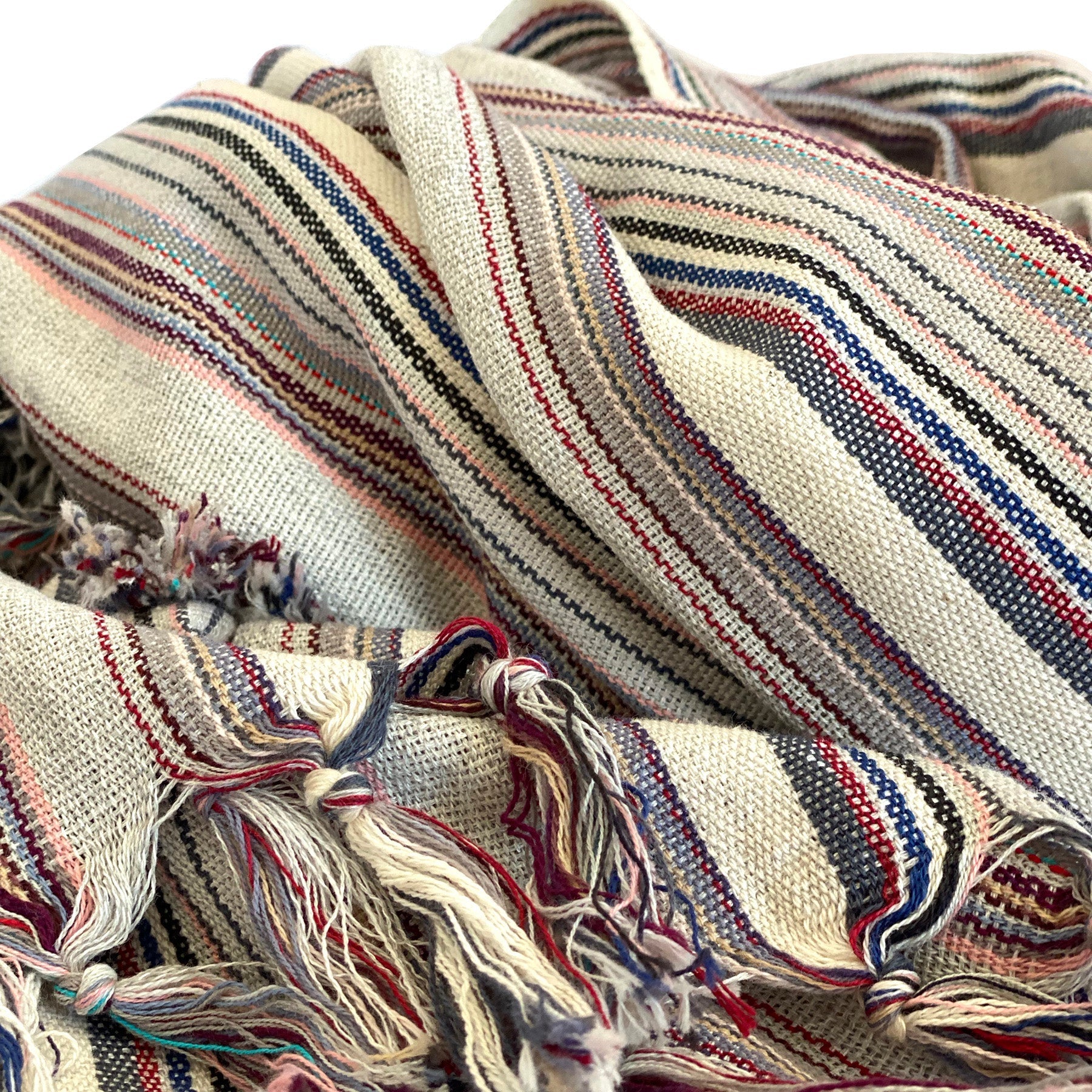 39" X 71" Gray Cotton Plain Weave Striped Turkish Towel Throw Blanket with Tassels-Throws & Blankets-DECOROLALA