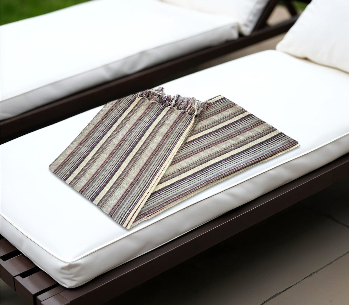 39" X 71" Gray Cotton Plain Weave Striped Turkish Towel Throw Blanket with Tassels-Throws & Blankets-DECOROLALA
