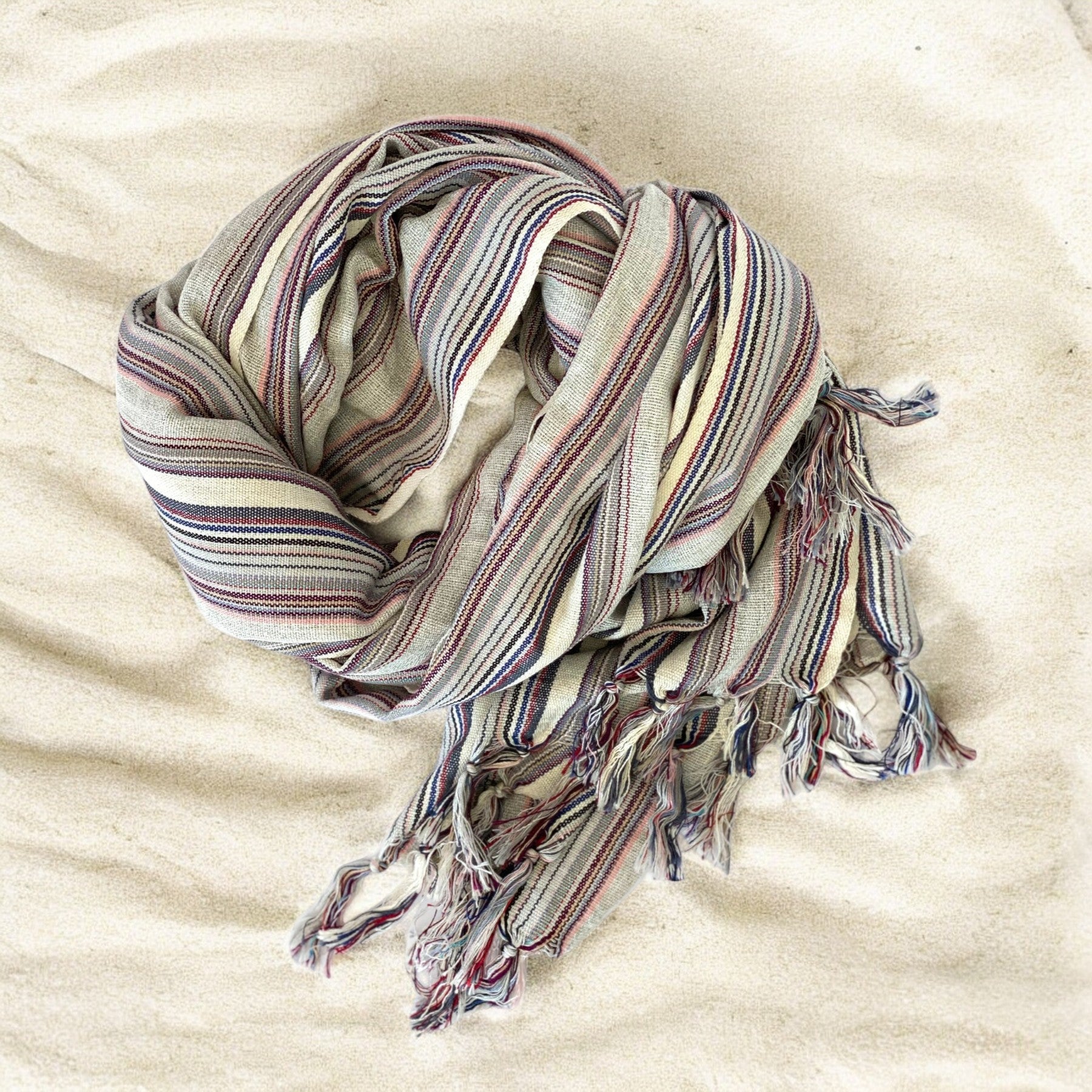 39" X 71" Gray Cotton Plain Weave Striped Turkish Towel Throw Blanket with Tassels-Throws & Blankets-DECOROLALA