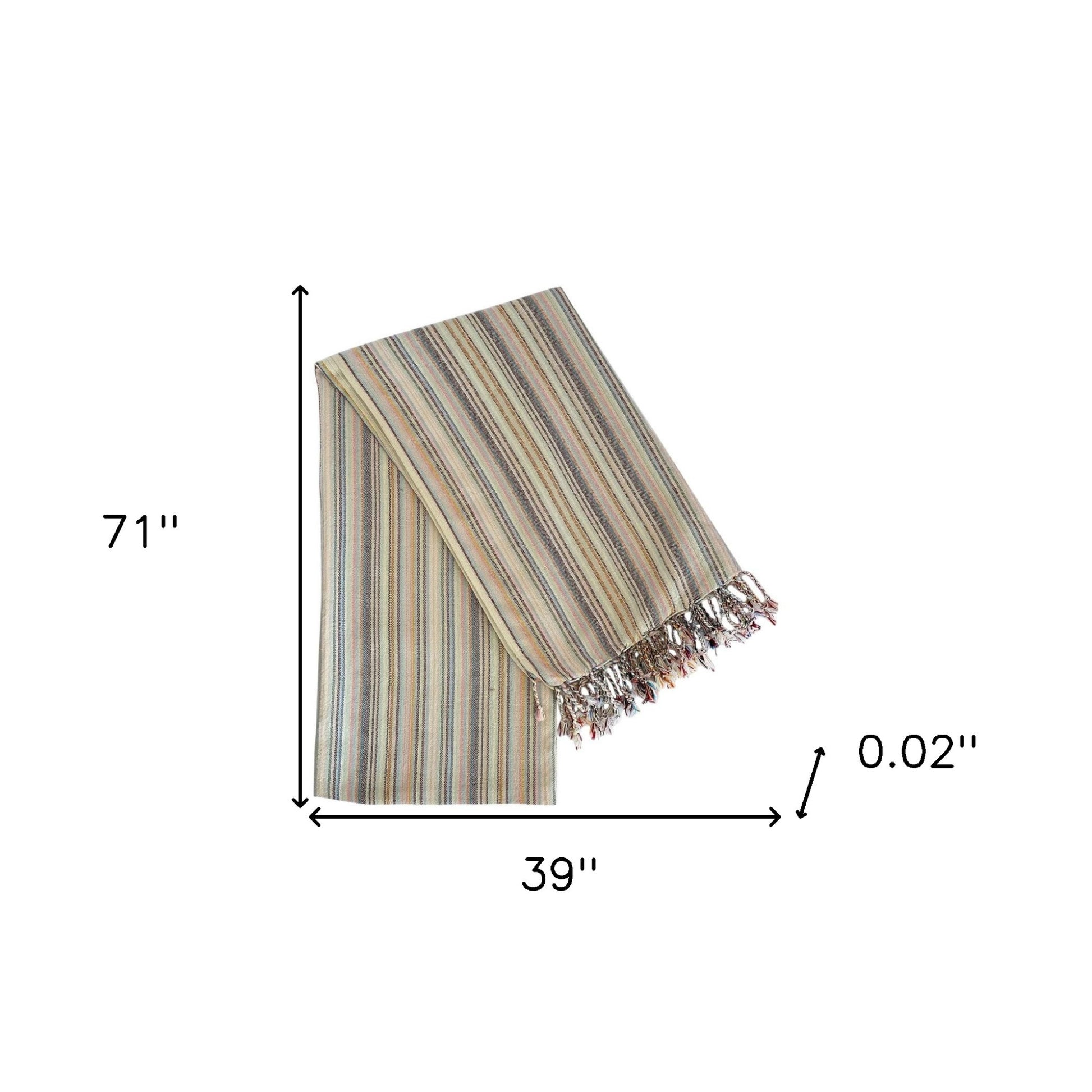 39" X 71" Beige and Pink Cotton Striped Turkish Towel Throw Blanket with Tassels-Throws & Blankets-DECOROLALA
