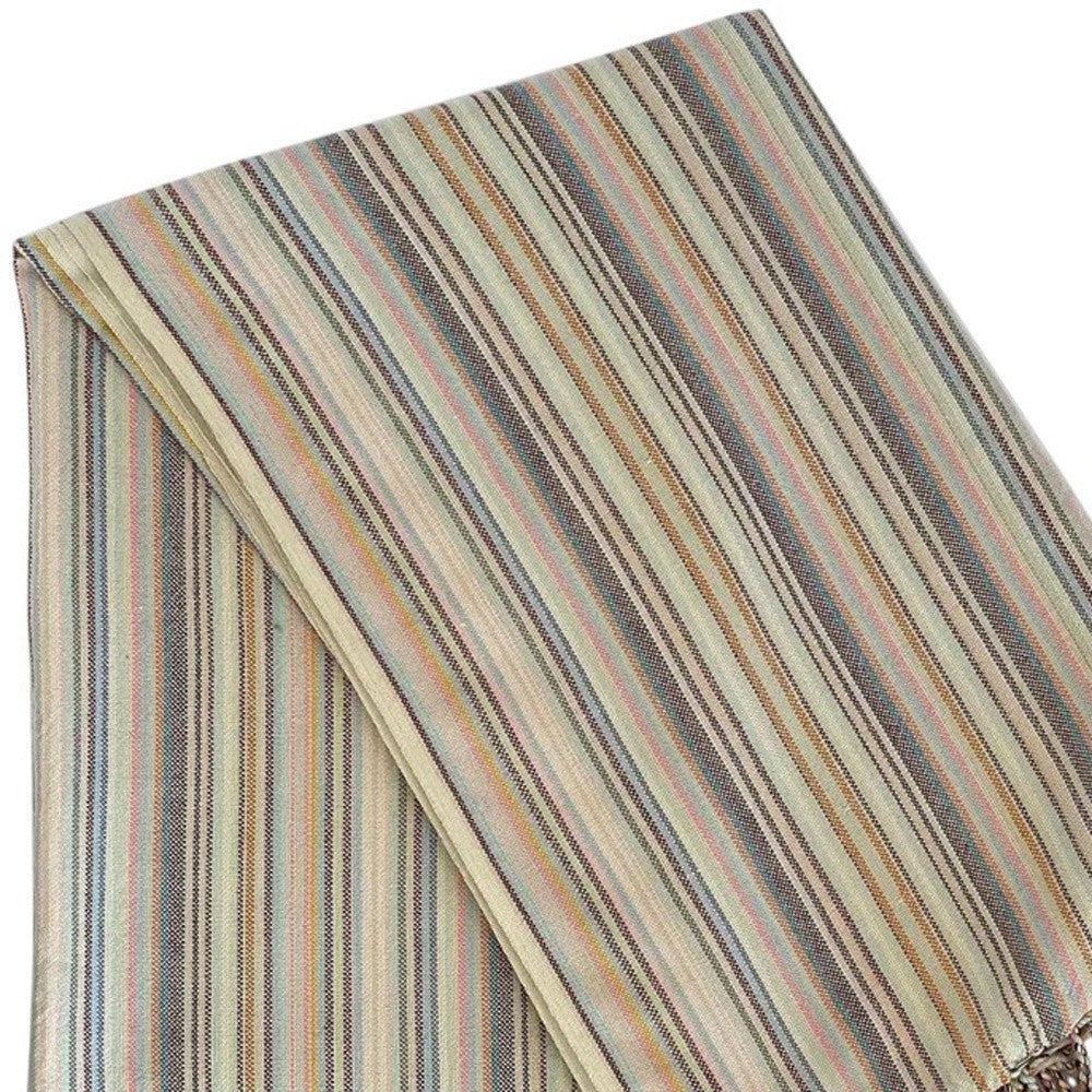 39" X 71" Beige and Pink Cotton Striped Turkish Towel Throw Blanket with Tassels-Throws & Blankets-DECOROLALA