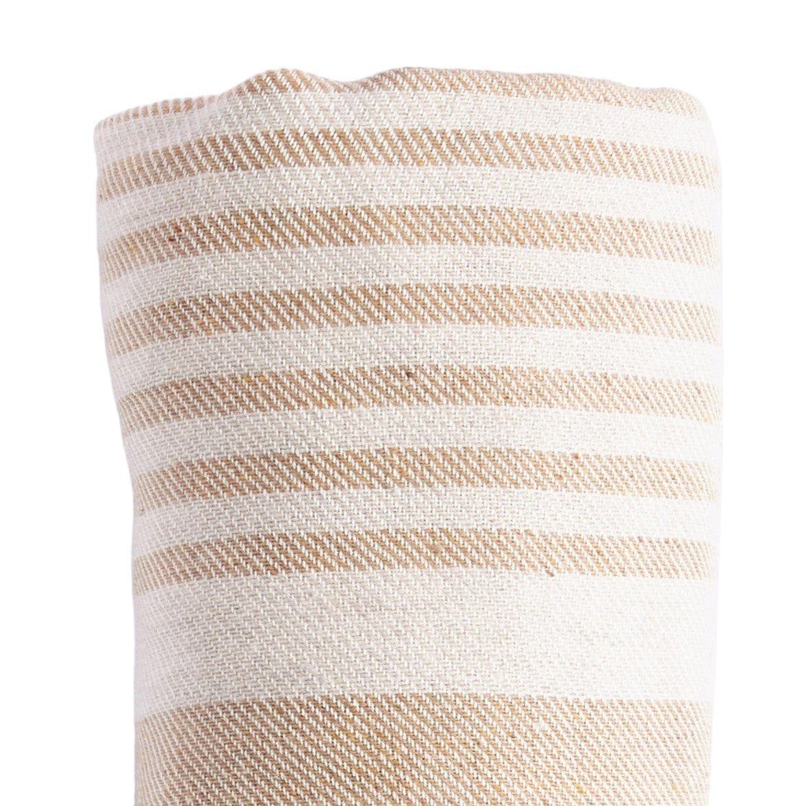 59" X 71" Beige and Ivory Cotton Striped Turkish Towel Throw Blanket with Tassels-Throws & Blankets-DECOROLALA