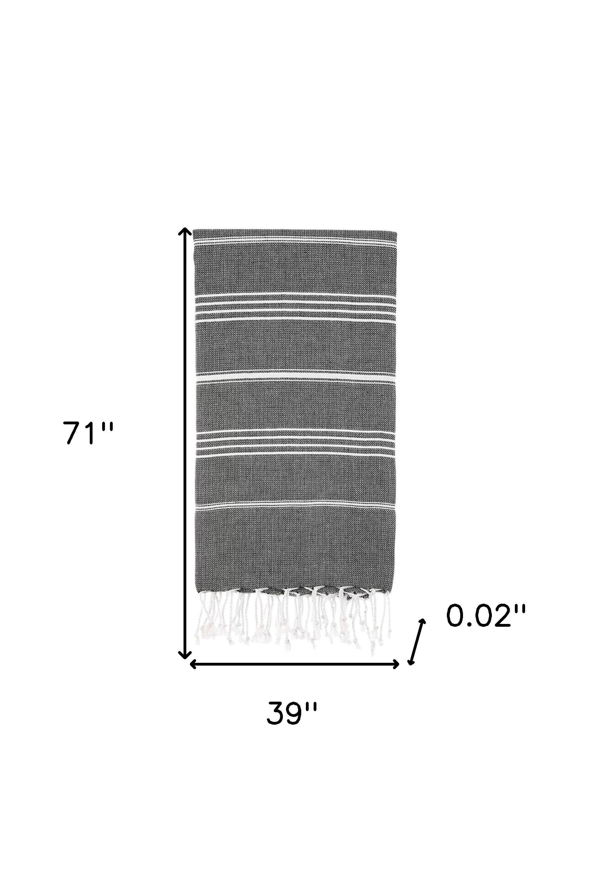 39" X 71" White and Black Cotton Turkish Towel Throw Blanket with Tassels-Throws & Blankets-DECOROLALA
