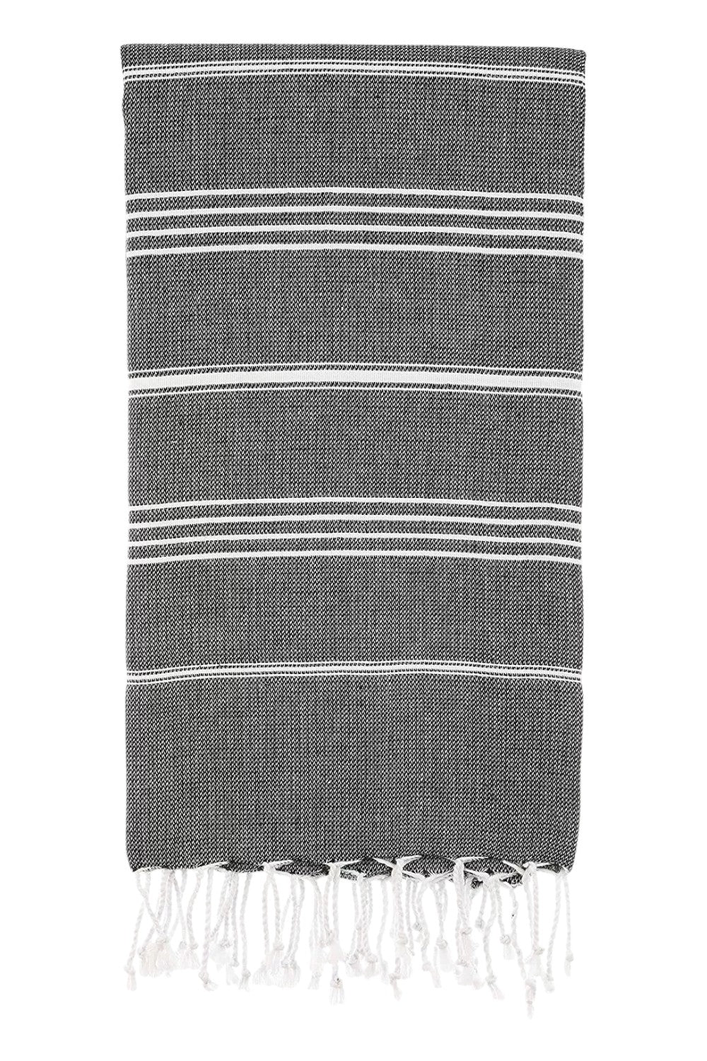 39" X 71" White and Black Cotton Turkish Towel Throw Blanket with Tassels-Throws & Blankets-DECOROLALA