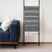 39" X 71" White and Black Cotton Turkish Towel Throw Blanket with Tassels-Throws & Blankets-DECOROLALA
