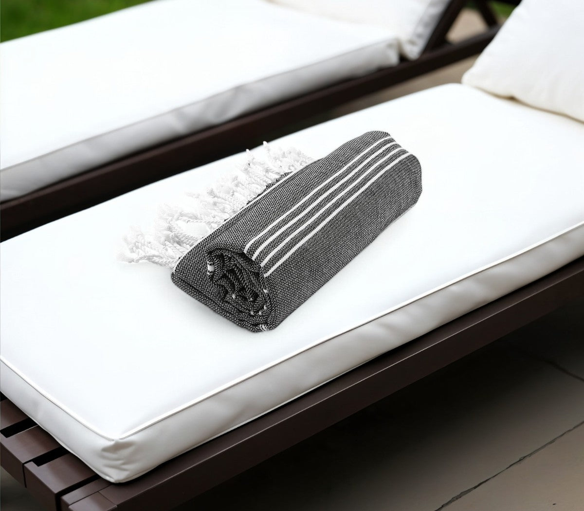 39" X 71" White and Black Cotton Turkish Towel Throw Blanket with Tassels-Throws & Blankets-DECOROLALA