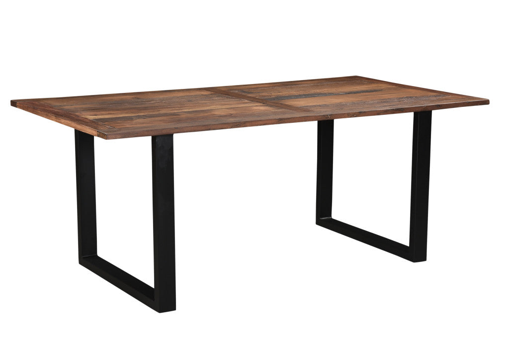 78" Dark Brown And Black Solid Wood Sled Base Dining Table-Dining Tables-DECOROLALA