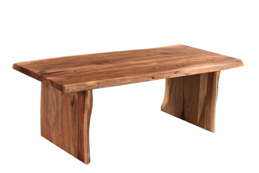 51" Brown Solid Wood Sled Coffee Table-Coffee Tables-DECOROLALA