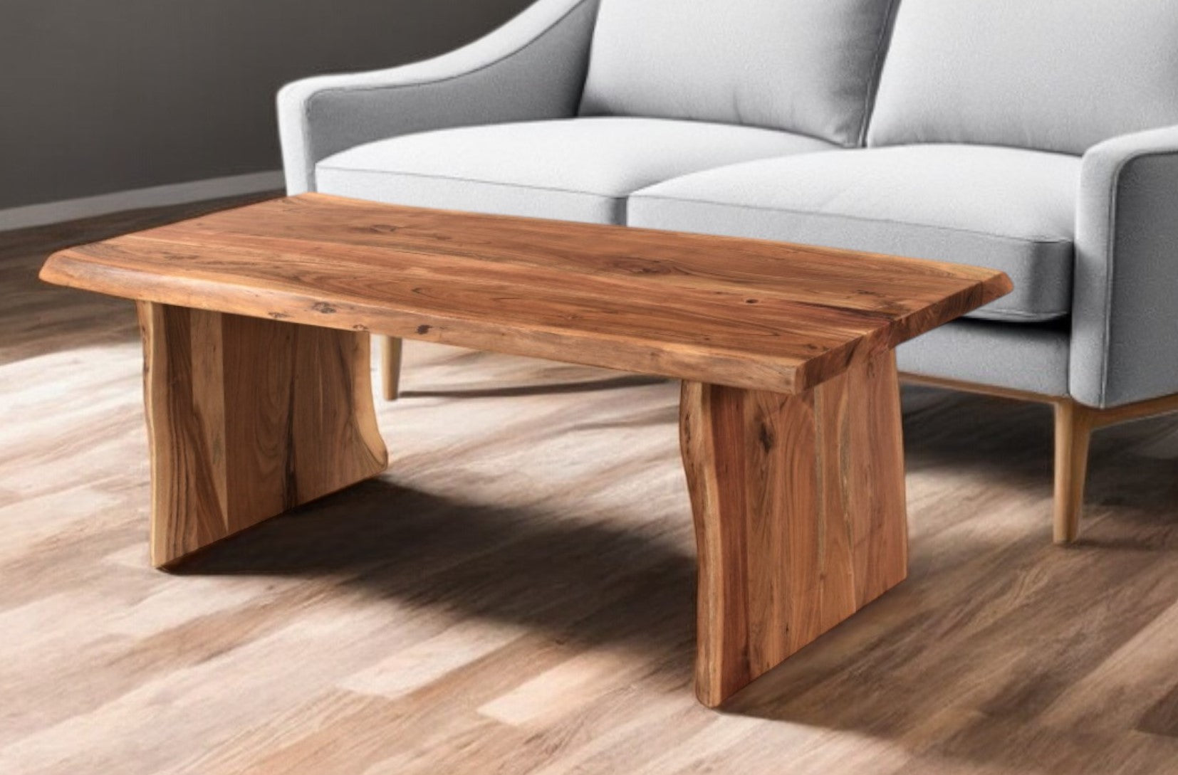 51" Brown Solid Wood Sled Coffee Table-Coffee Tables-DECOROLALA