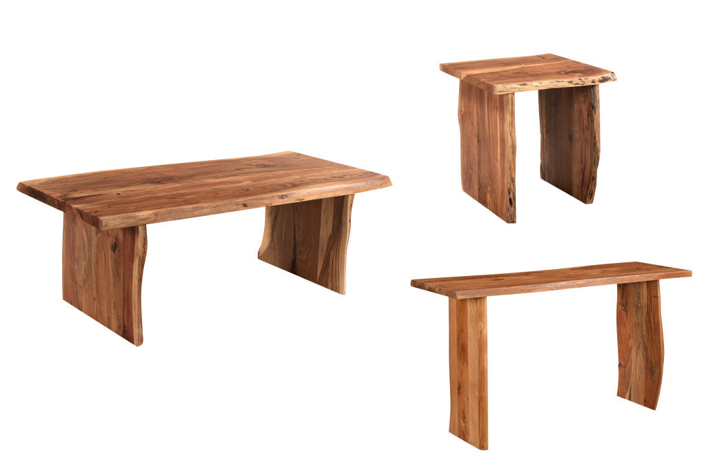 51" Brown Solid Wood Sled Coffee Table-Coffee Tables-DECOROLALA