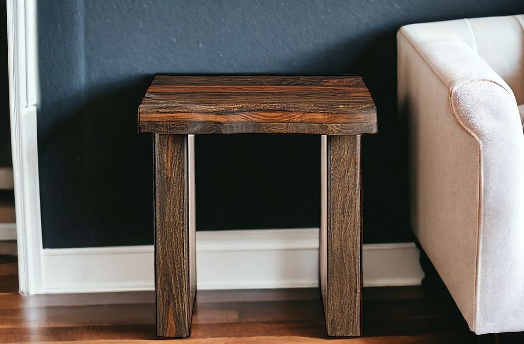 23" Dark Brown And Brown Wood Solid Wood Square End Table-End-Side Tables-DECOROLALA