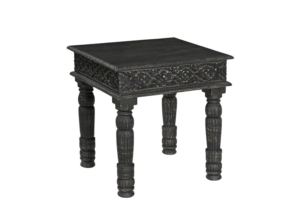 24" Black Distressed Solid Wood Square End Table-End-Side Tables-DECOROLALA