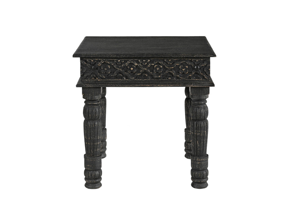 24" Black Distressed Solid Wood Square End Table-End-Side Tables-DECOROLALA