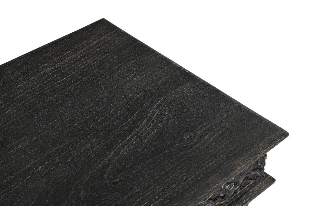 24" Black Distressed Solid Wood Square End Table-End-Side Tables-DECOROLALA