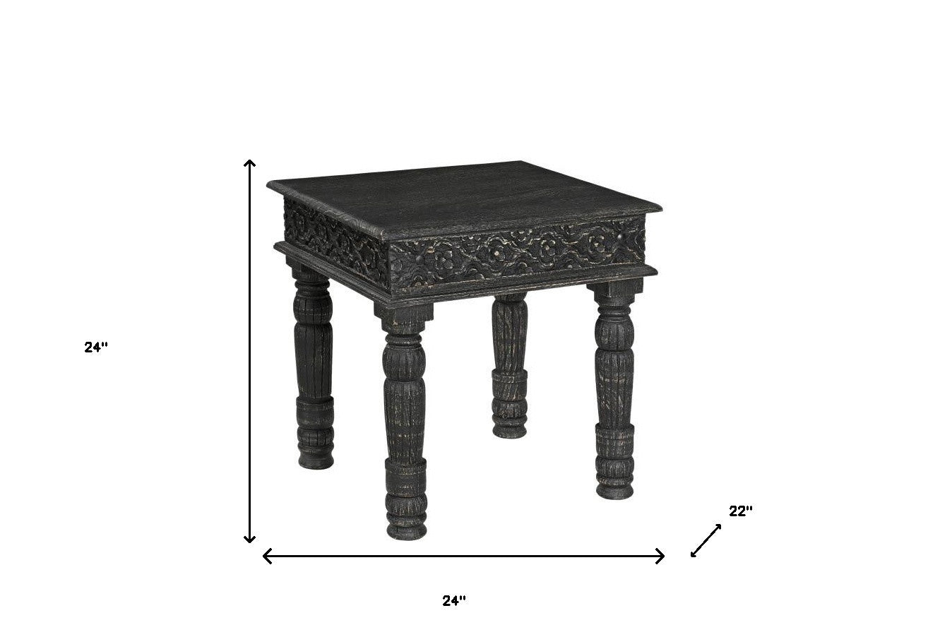 24" Black Distressed Solid Wood Square End Table-End-Side Tables-DECOROLALA
