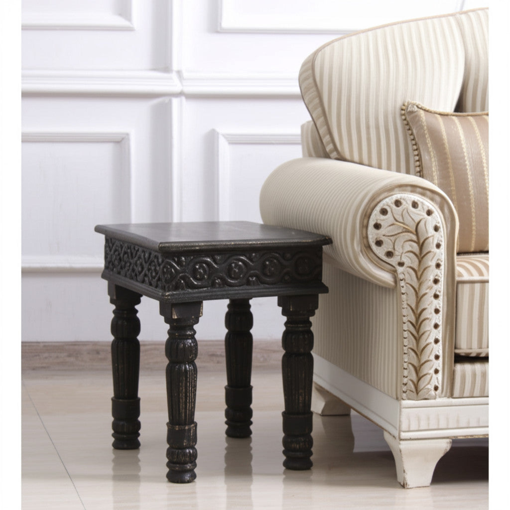 24" Black Distressed Solid Wood Square End Table-End-Side Tables-DECOROLALA