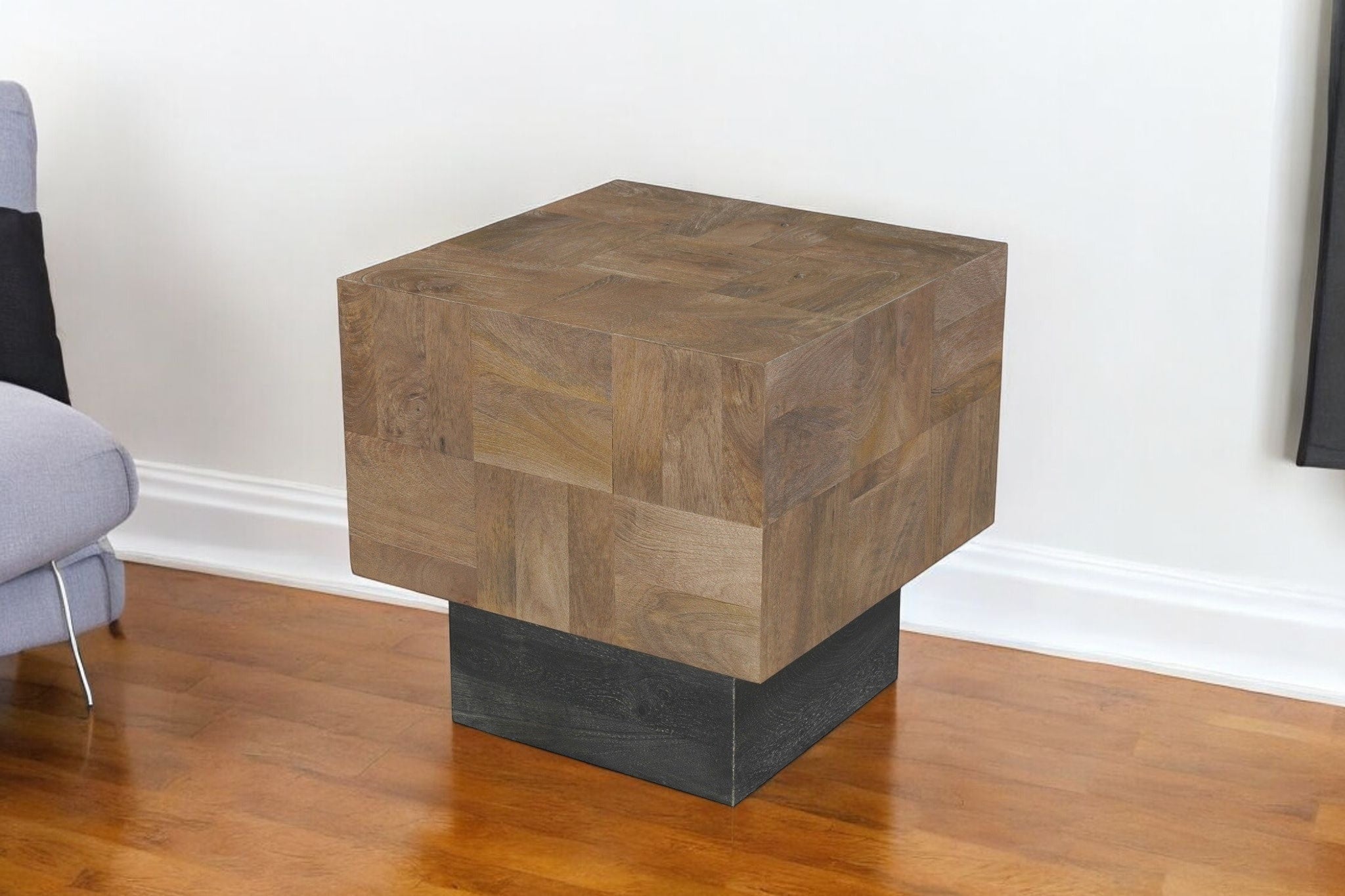 22" Black And Brown Solid Wood Square End Table-1