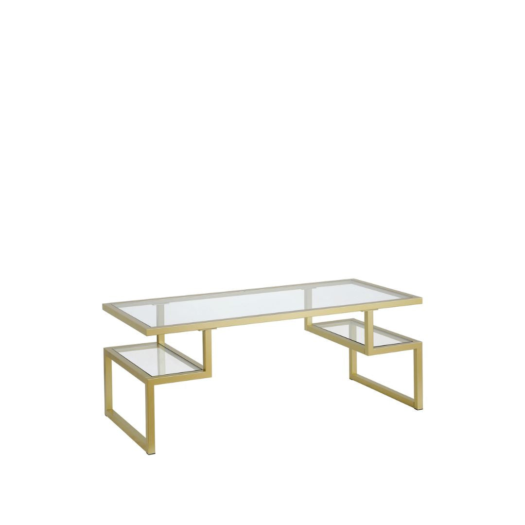 45" Gold Glass And Steel Coffee Table With Two Shelves-3
