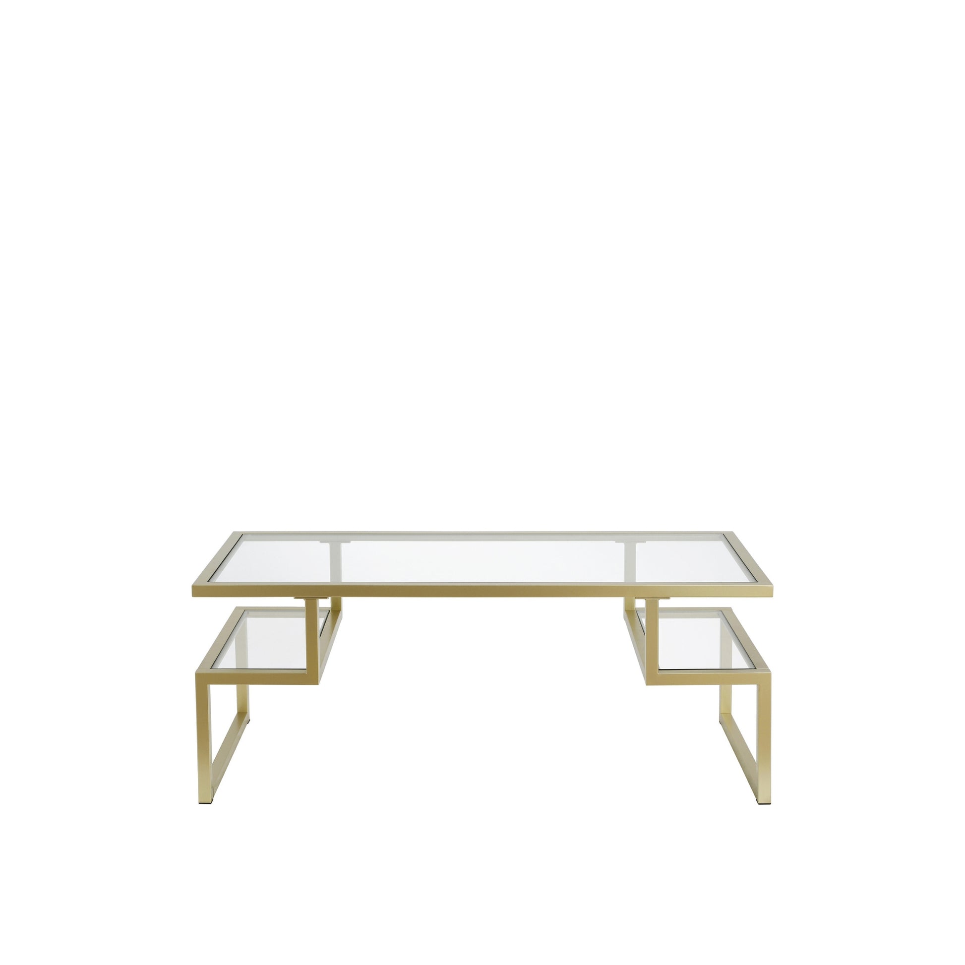 45" Gold Glass And Steel Coffee Table With Two Shelves-4