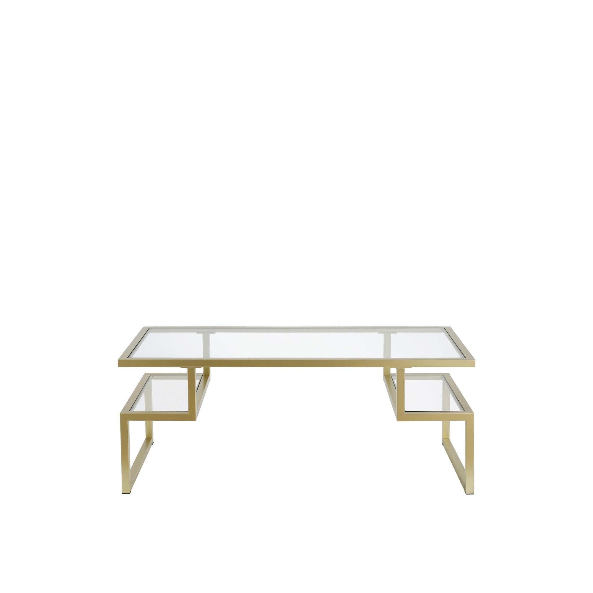 45" Gold Glass And Steel Coffee Table With Two Shelves-4